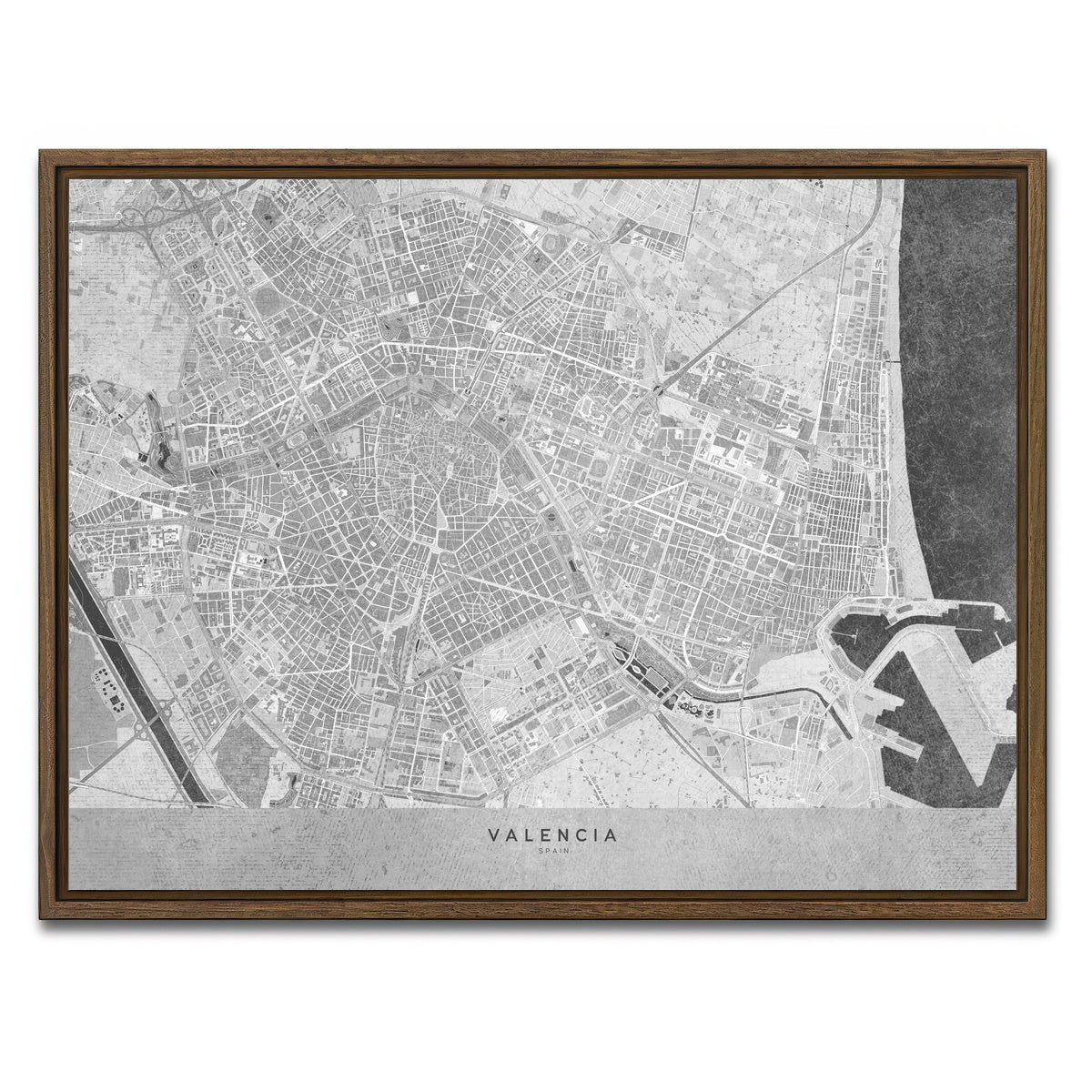 AUTO-MOCKUP WHITE | Valencia Map 2 | 1 Piece | Walnut Framed Canvas | group=4x3