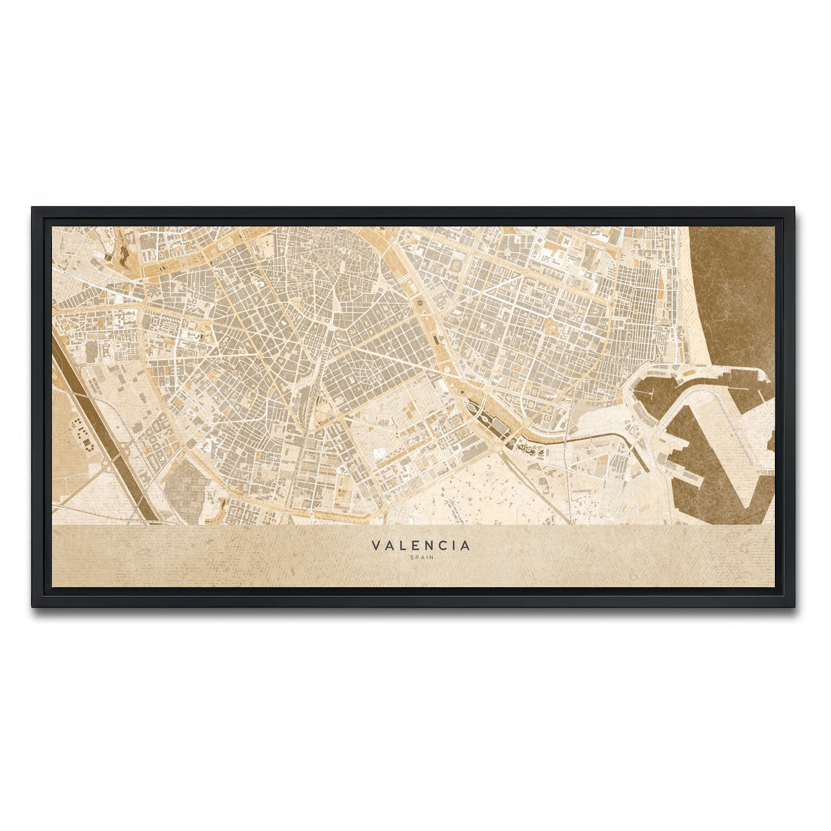 AUTO-MOCKUP WHITE | Valencia Map | 1 Piece | Black Framed Canvas | group=2x1