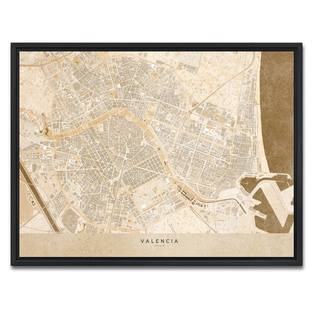 AUTO-MOCKUP WHITE | Valencia Map | 1 Piece | Black Framed Canvas | group=4x3