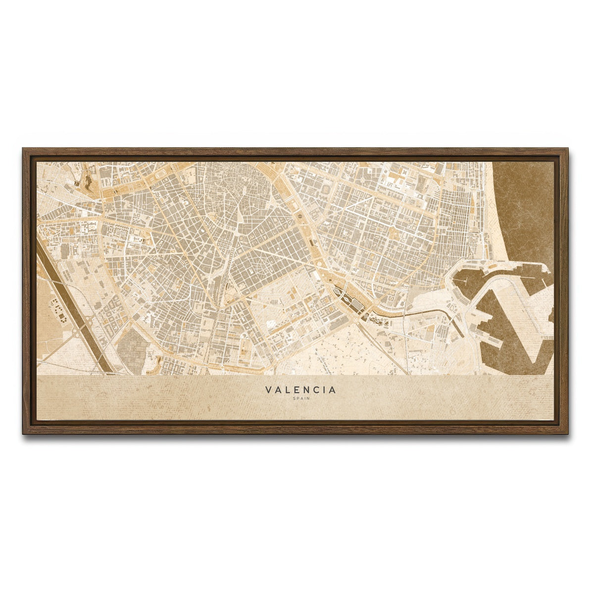 AUTO-MOCKUP WHITE | Valencia Map | 1 Piece | Walnut Framed Canvas | group=2x1