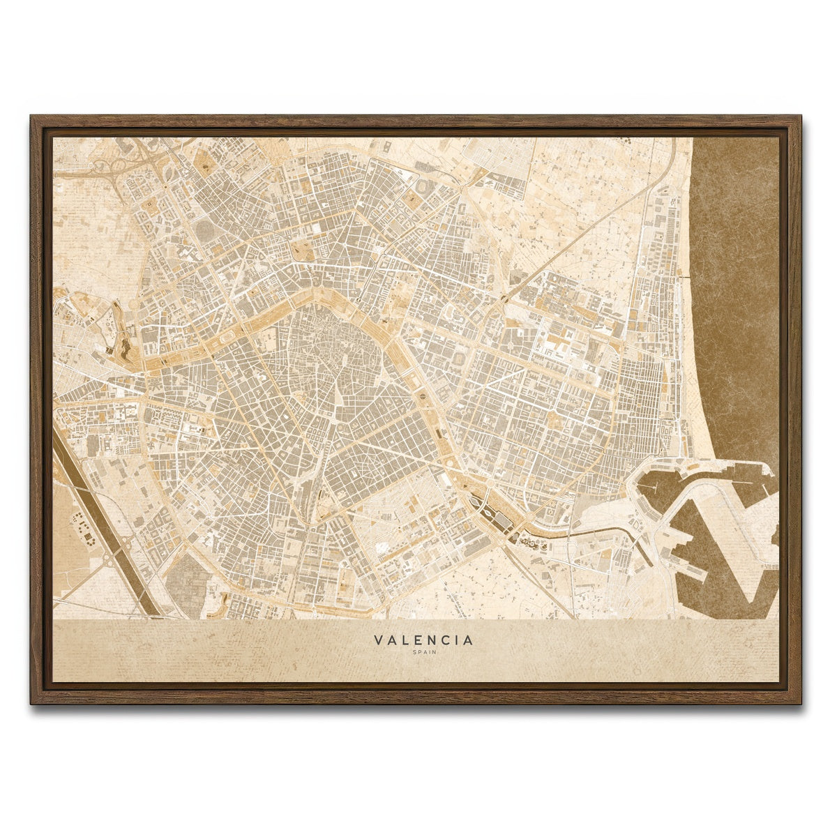 AUTO-MOCKUP WHITE | Valencia Map | 1 Piece | Walnut Framed Canvas | group=4x3