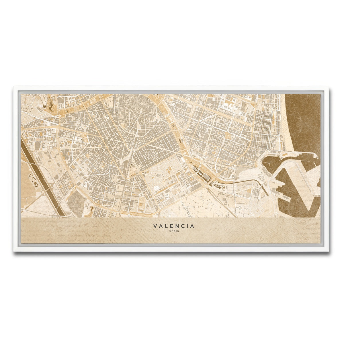 AUTO-MOCKUP WHITE | Valencia Map | 1 Piece | White Framed Canvas | group=2x1
