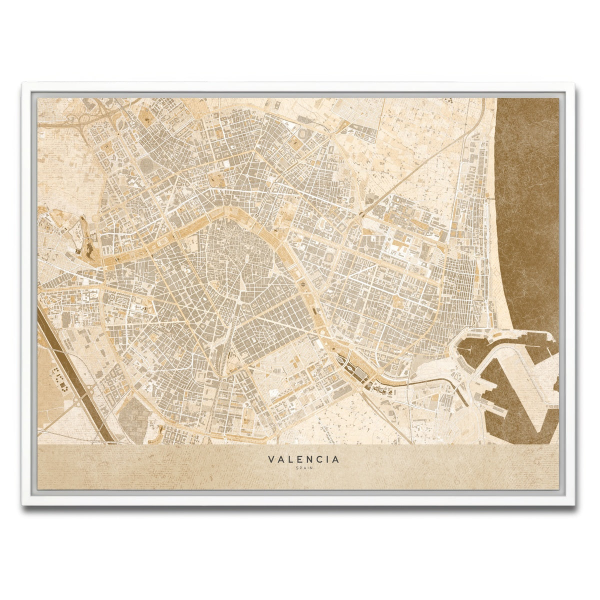 AUTO-MOCKUP WHITE | Valencia Map | 1 Piece | White Framed Canvas | group=4x3