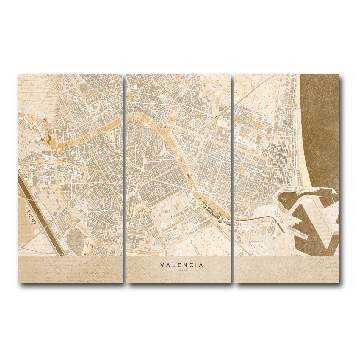 AUTO-MOCKUP WHITE | Valencia Map | 3 Piece | Gallery Wrap Canvas | group=12x24