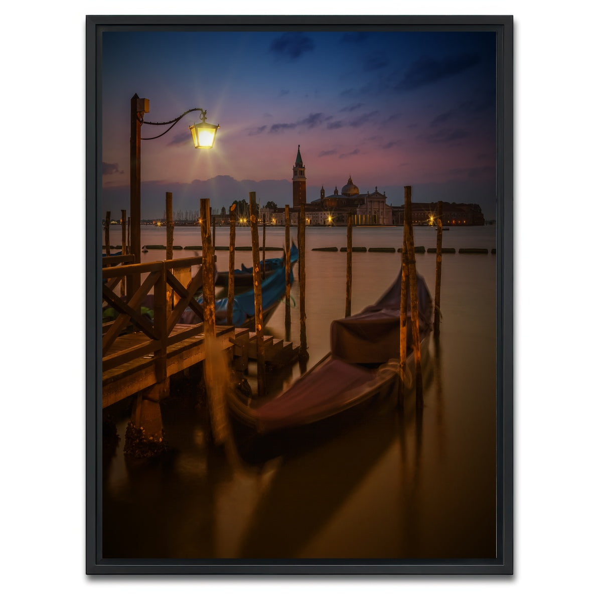 AUTO-MOCKUP WHITE | Venice Gondolas during Blue Hour | 1 Piece | Black Framed Canvas | group=3x4