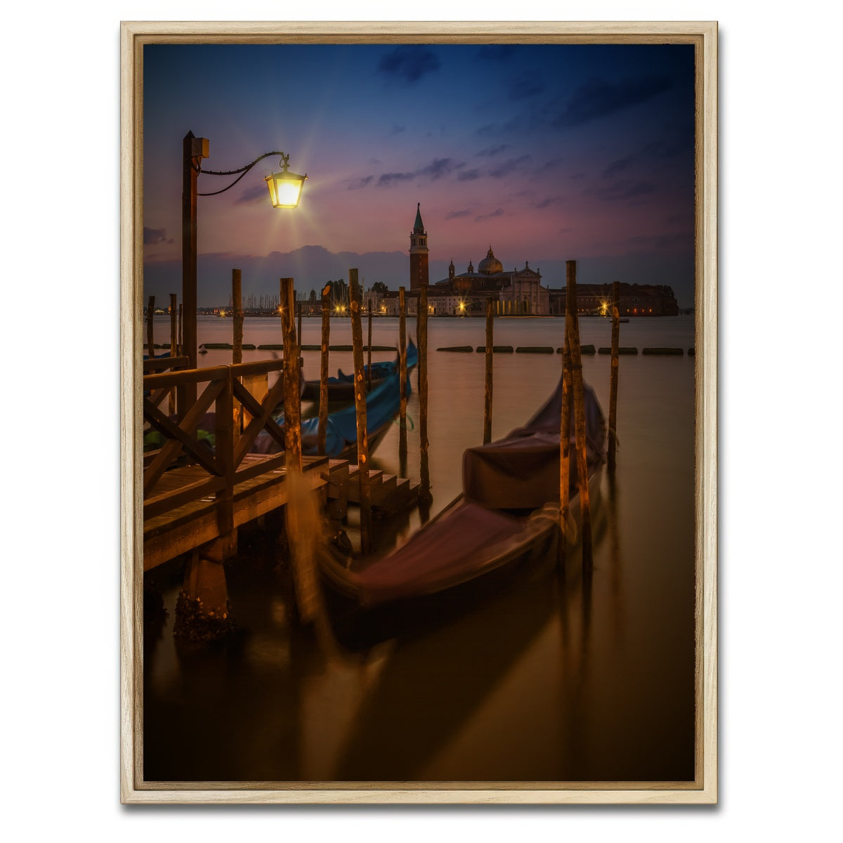 AUTO-MOCKUP WHITE | Venice Gondolas during Blue Hour | 1 Piece | Natural Framed Canvas | group=3x4