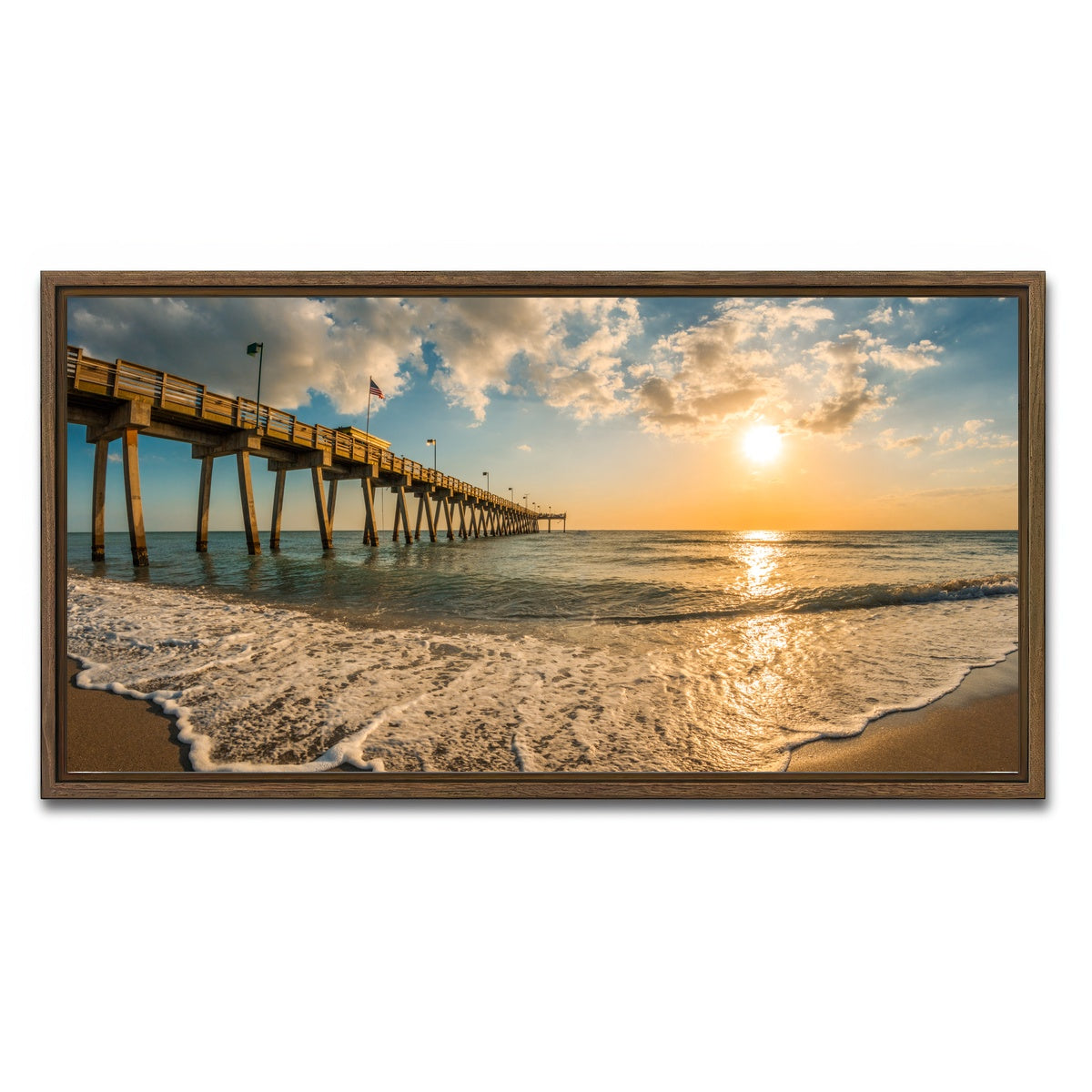 AUTO-MOCKUP WHITE | Venice Pier Sunset | 1 Piece | Walnut Framed Canvas | group=2x1