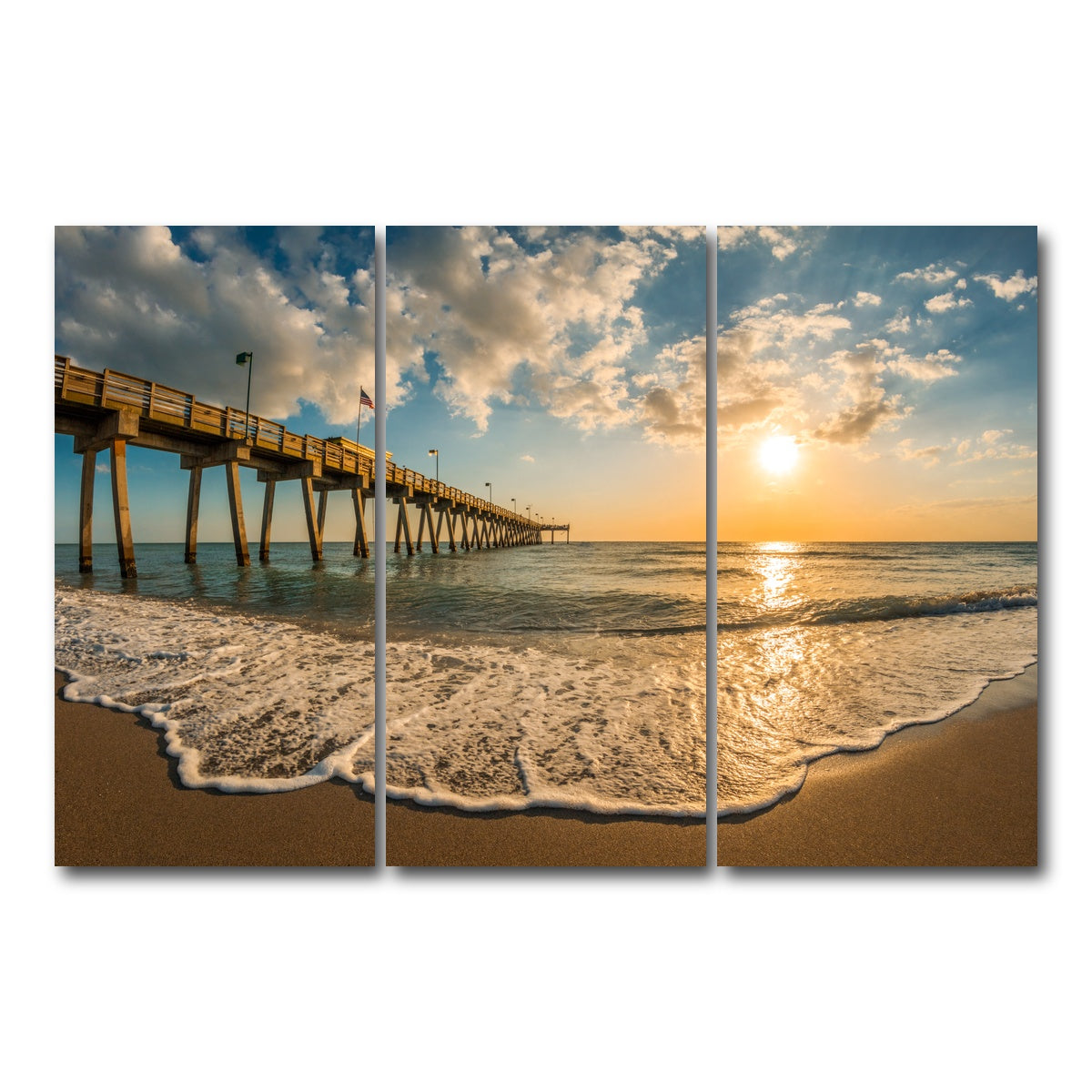 AUTO-MOCKUP WHITE | Venice Pier Sunset | 3 Piece | Gallery Wrap Canvas | group=12x24