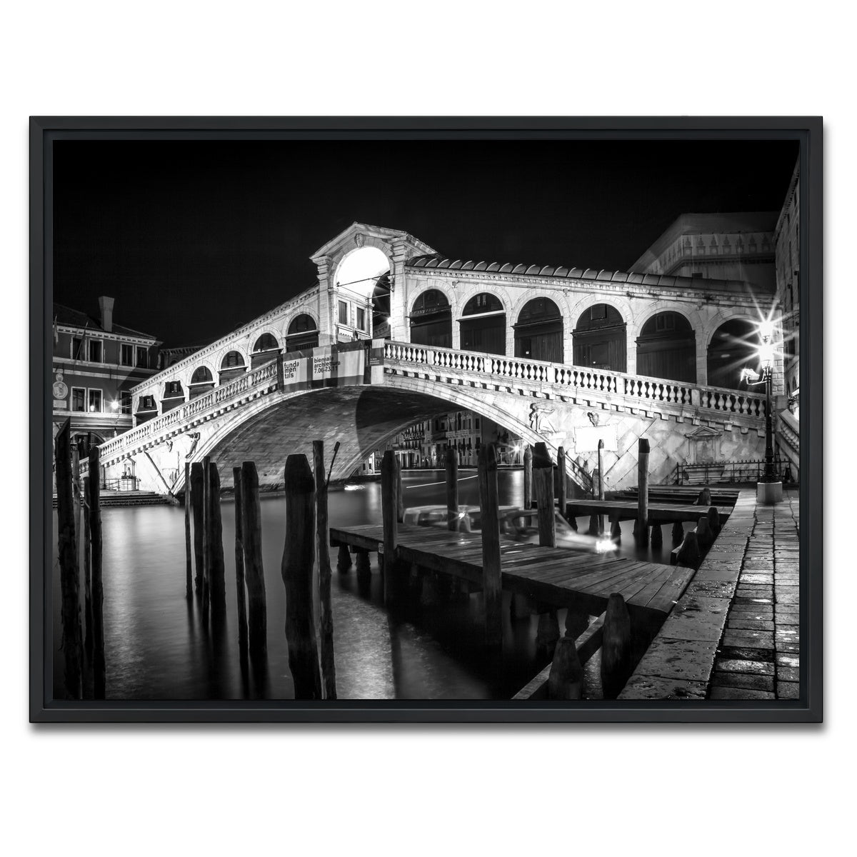 AUTO-MOCKUP WHITE | Venice Rialto Bridge at Night | 1 Piece | Black Framed Canvas | group=4x3