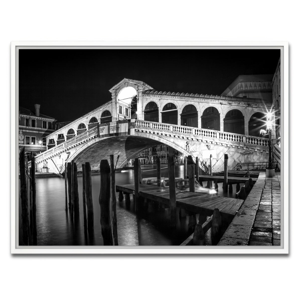 AUTO-MOCKUP WHITE | Venice Rialto Bridge at Night | 1 Piece | White Framed Canvas | group=4x3