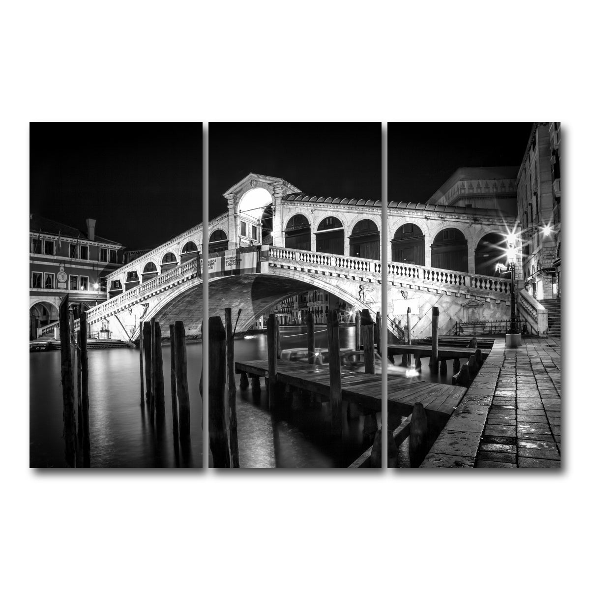 AUTO-MOCKUP WHITE | Venice Rialto Bridge at Night | 3 Piece | Gallery Wrap Canvas | group=12x24