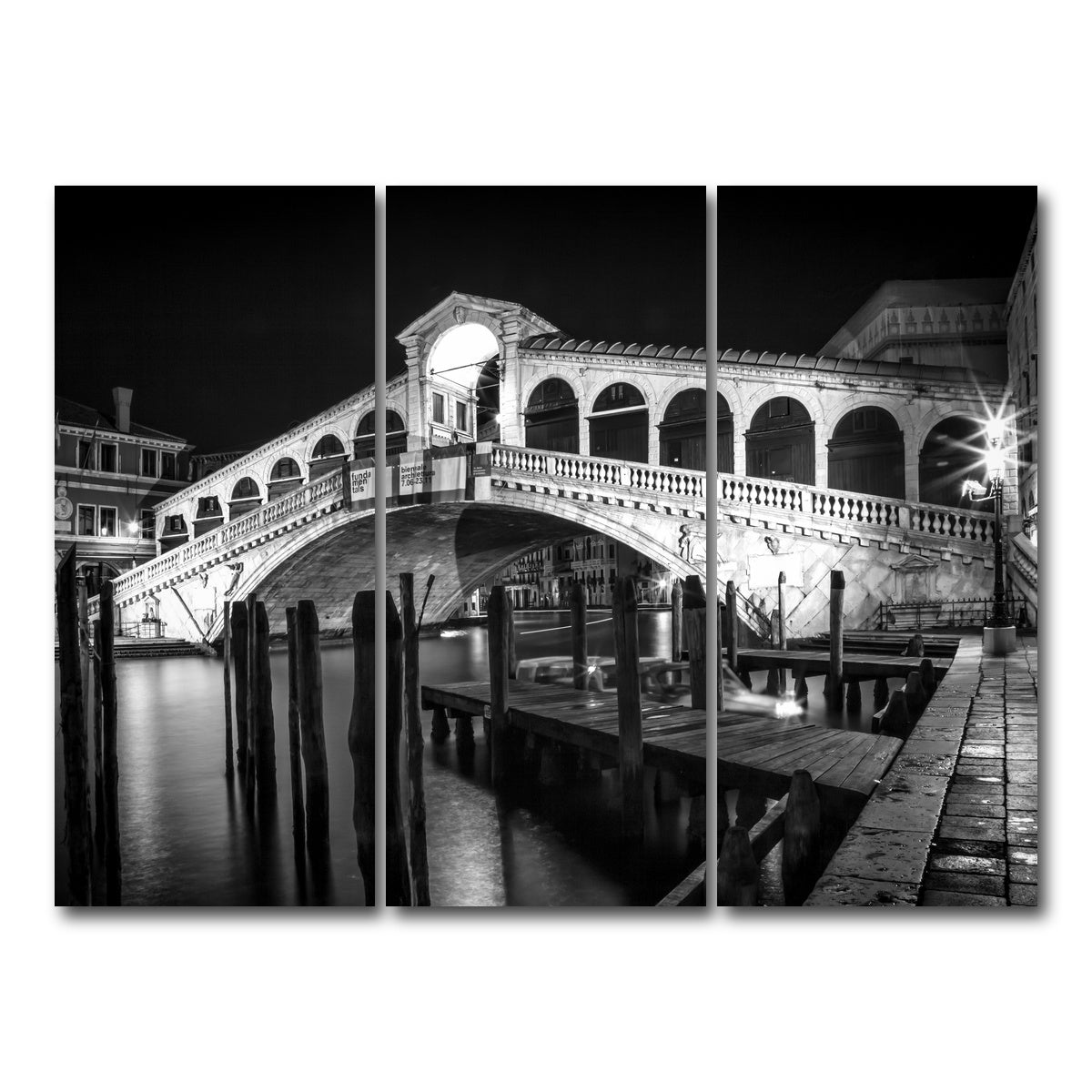 AUTO-MOCKUP WHITE | Venice Rialto Bridge at Night | 3 Piece | Gallery Wrap Canvas | group=8x18