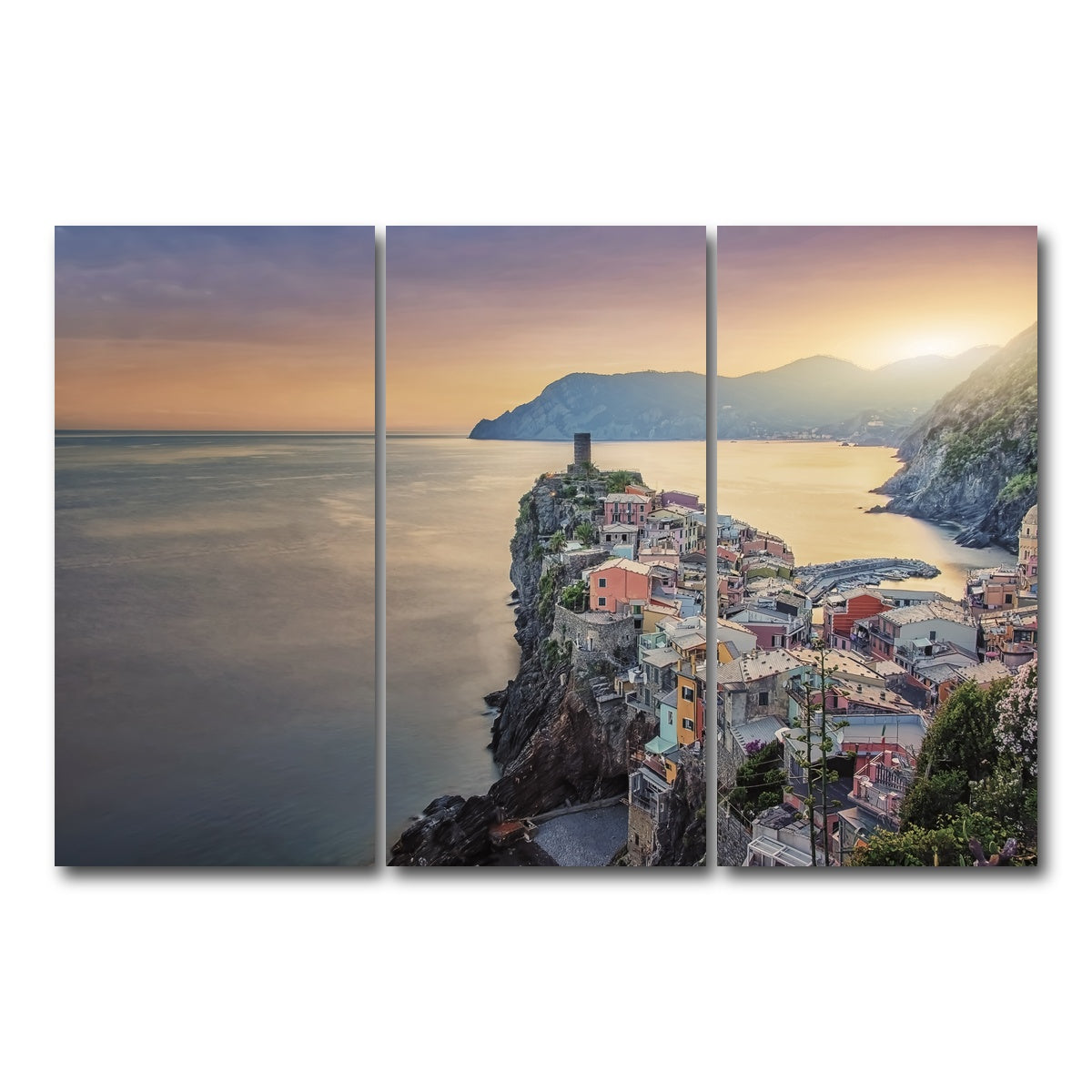 AUTO-MOCKUP WHITE | Vernazza Sunset | 3 Piece | Gallery Wrap Canvas | group=12x24