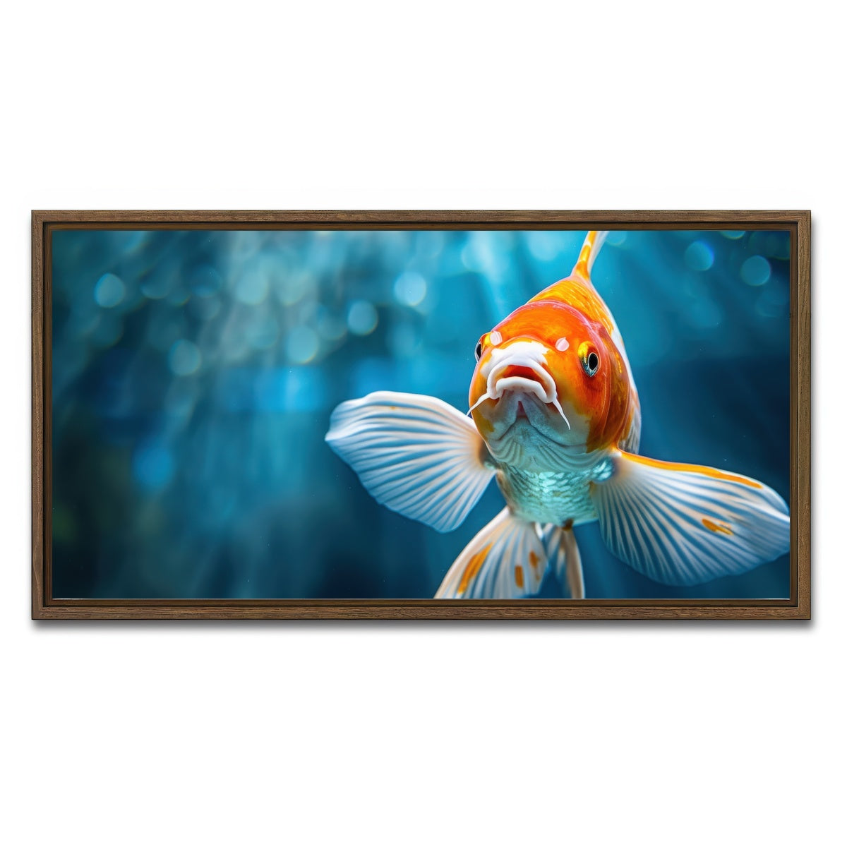 AUTO-MOCKUP WHITE | Vibrant Golden Koi | 1 Piece | Walnut Framed Canvas | group=2x1