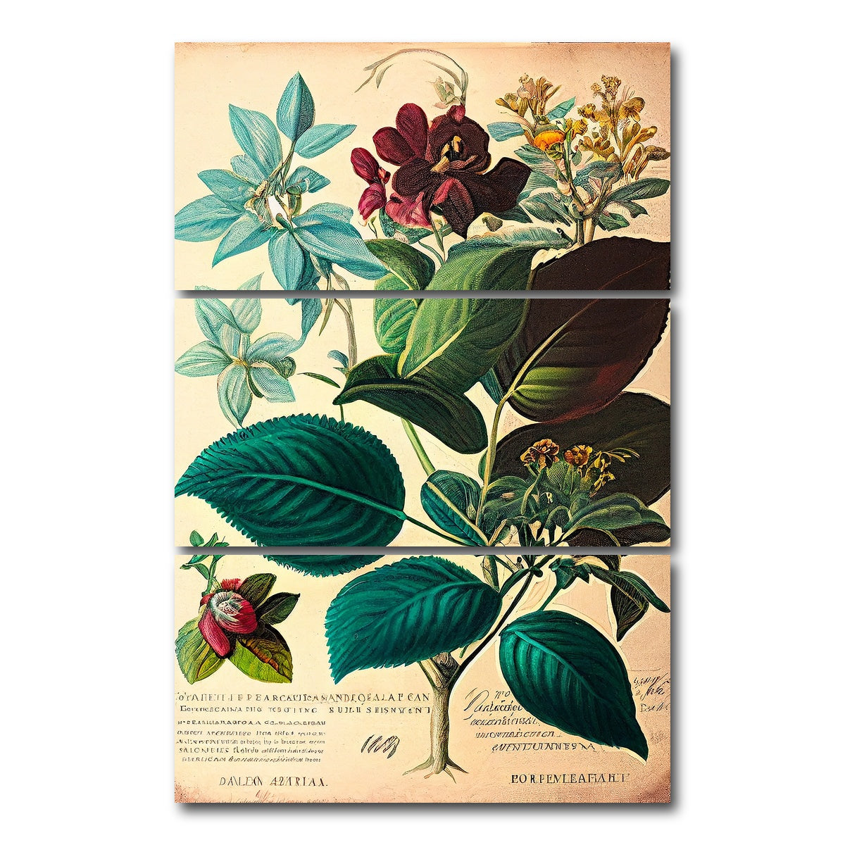 AUTO-MOCKUP WHITE | Vintage Botanical Print Series 1 | 3 Piece | Gallery Wrap Canvas | group=12x24_stacked