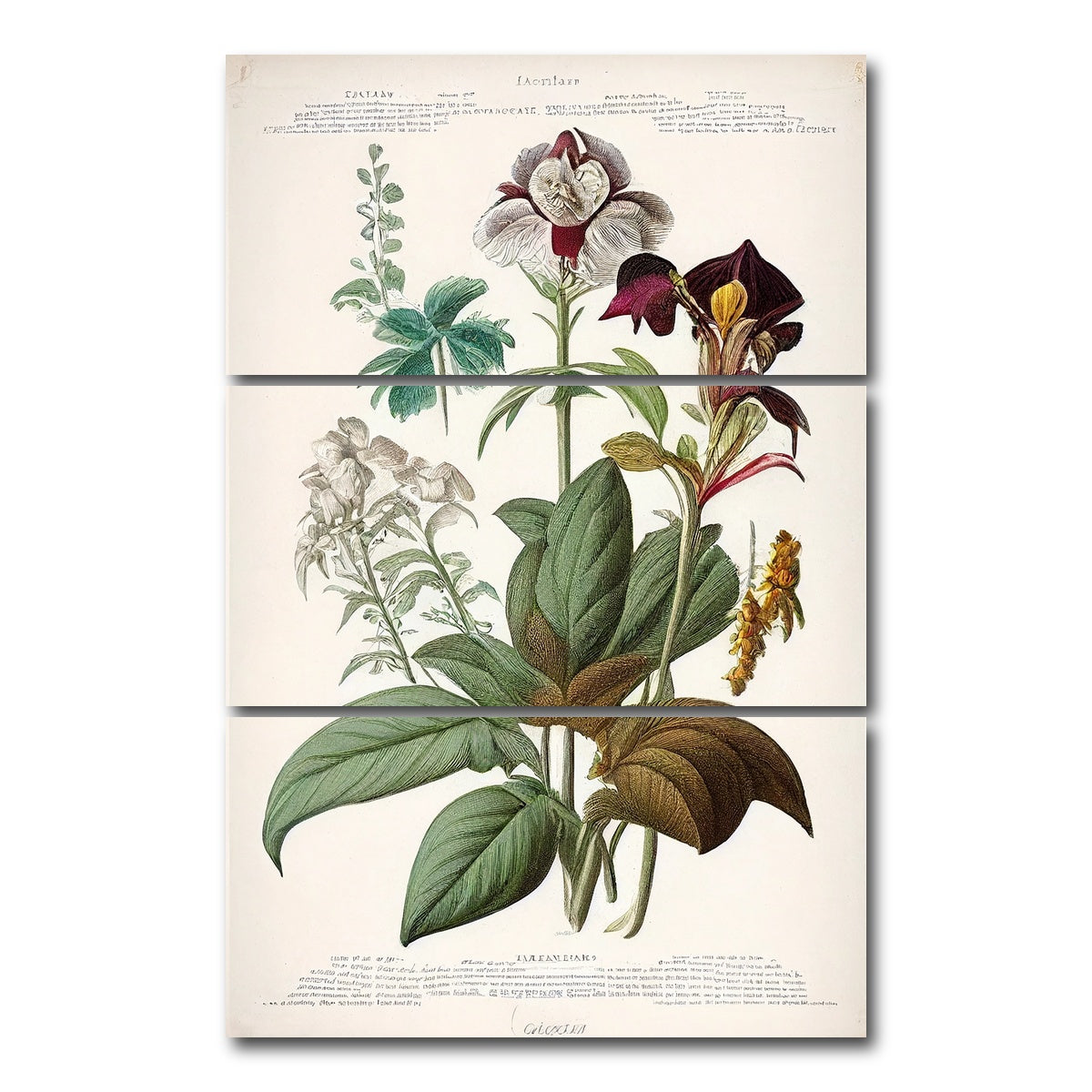 AUTO-MOCKUP WHITE | Vintage Botanical Print Series 3 | 3 Piece | Gallery Wrap Canvas | group=12x24_stacked