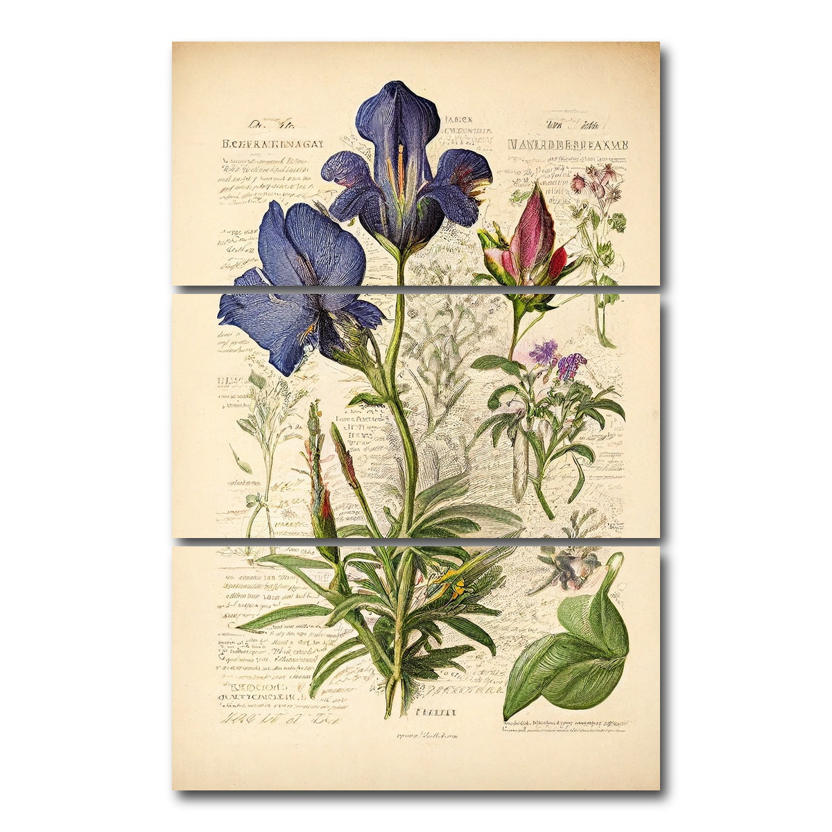 AUTO-MOCKUP WHITE | Vintage Botanical Print Series 7 | 3 Piece | Gallery Wrap Canvas | group=12x24_stacked