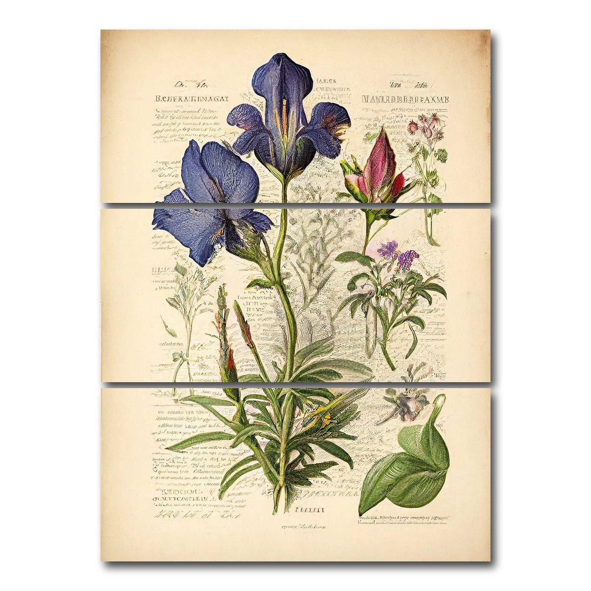 AUTO-MOCKUP WHITE | Vintage Botanical Print Series 7 | 3 Piece | Gallery Wrap Canvas | group=8x18_stacked