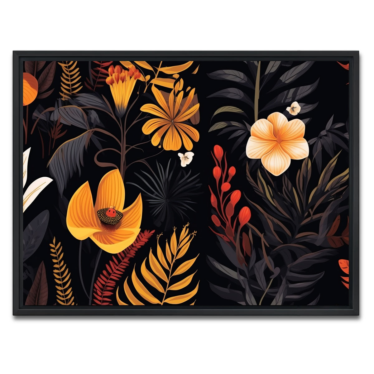 AUTO-MOCKUP WHITE | Vintage Flowers and leaves | 1 Piece | Black Framed Canvas | group=4x3