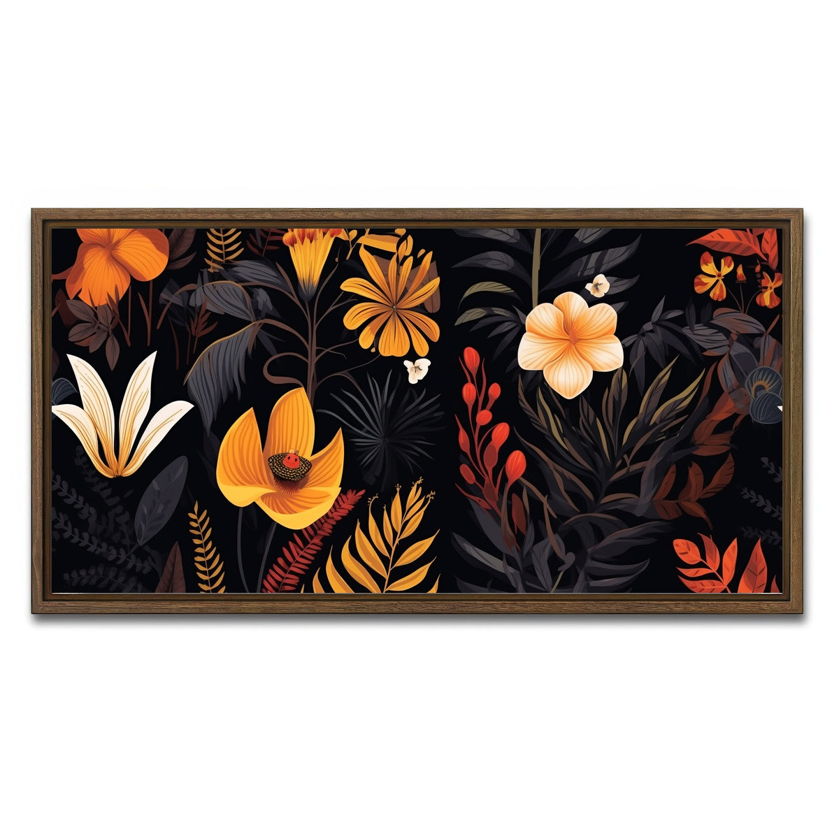 AUTO-MOCKUP WHITE | Vintage Flowers and leaves | 1 Piece | Walnut Framed Canvas | group=2x1