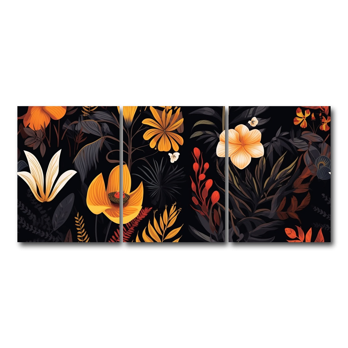 AUTO-MOCKUP WHITE | Vintage Flowers and leaves | 3 Piece | Gallery Wrap Canvas | group=18x24