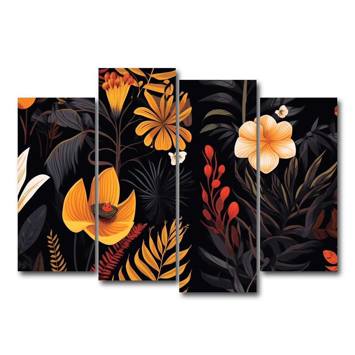 AUTO-MOCKUP WHITE | Vintage Flowers and leaves | 4 Piece | Gallery Wrap Canvas | group=4_normal