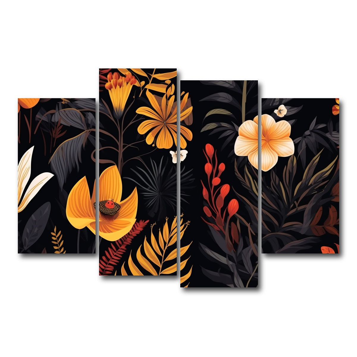 AUTO-MOCKUP WHITE | Vintage Flowers and leaves | 4 Piece | Gallery Wrap Canvas | group=4_short