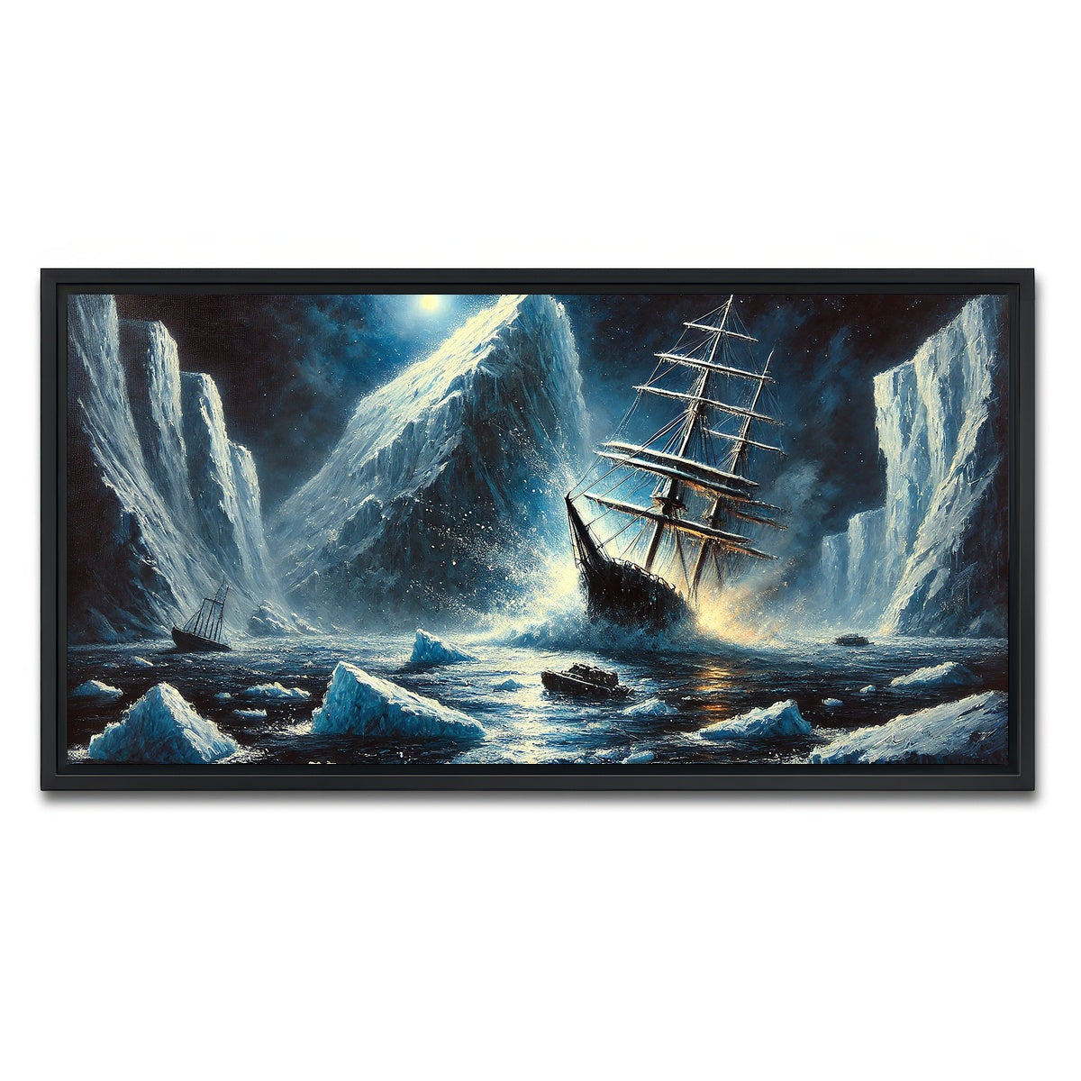 AUTO-MOCKUP WHITE | Vintage Ship & Icebergs | 1 Piece | Black Framed Canvas | group=2x1