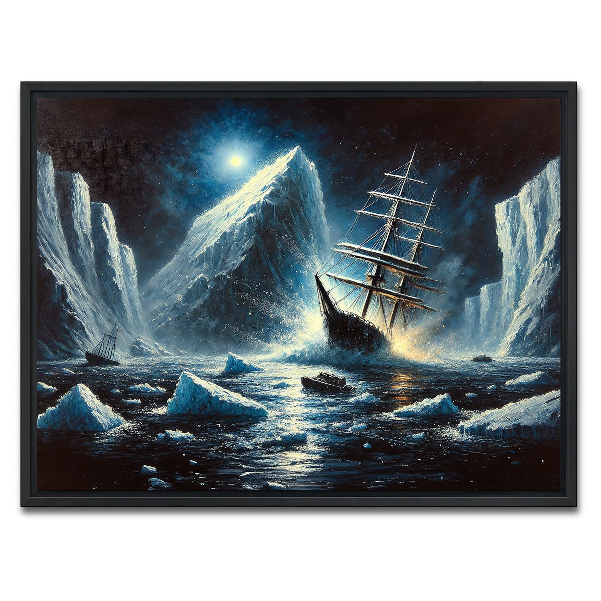 AUTO-MOCKUP WHITE | Vintage Ship & Icebergs | 1 Piece | Black Framed Canvas | group=4x3