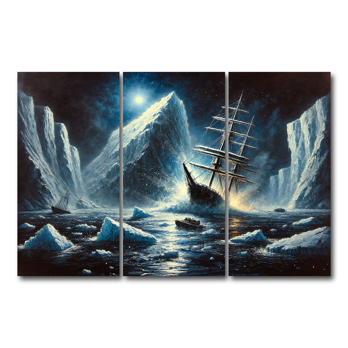 AUTO-MOCKUP WHITE | Vintage Ship & Icebergs | 3 Piece | Gallery Wrap Canvas | group=12x24