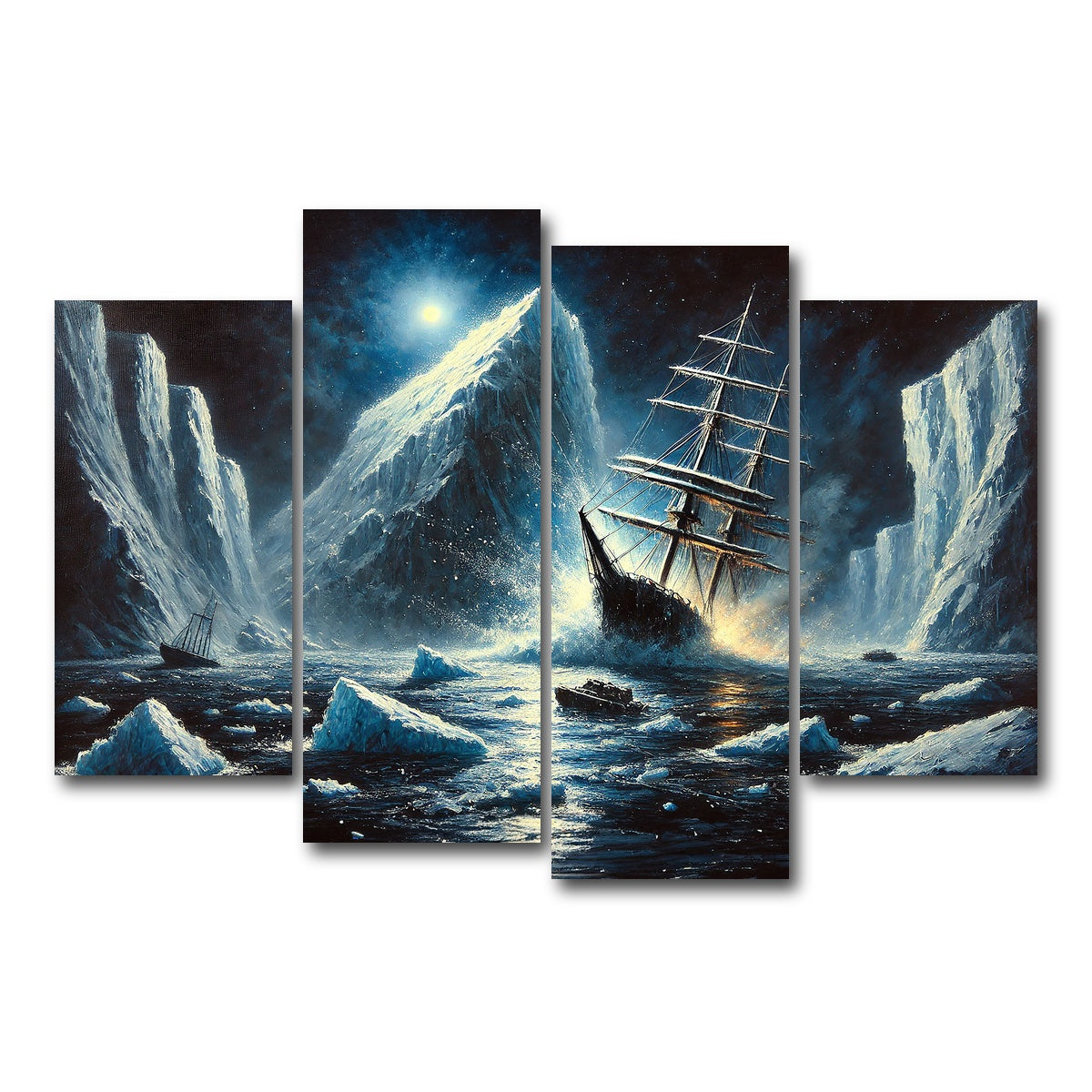 AUTO-MOCKUP WHITE | Vintage Ship & Icebergs | 4 Piece | Gallery Wrap Canvas | group=4_short