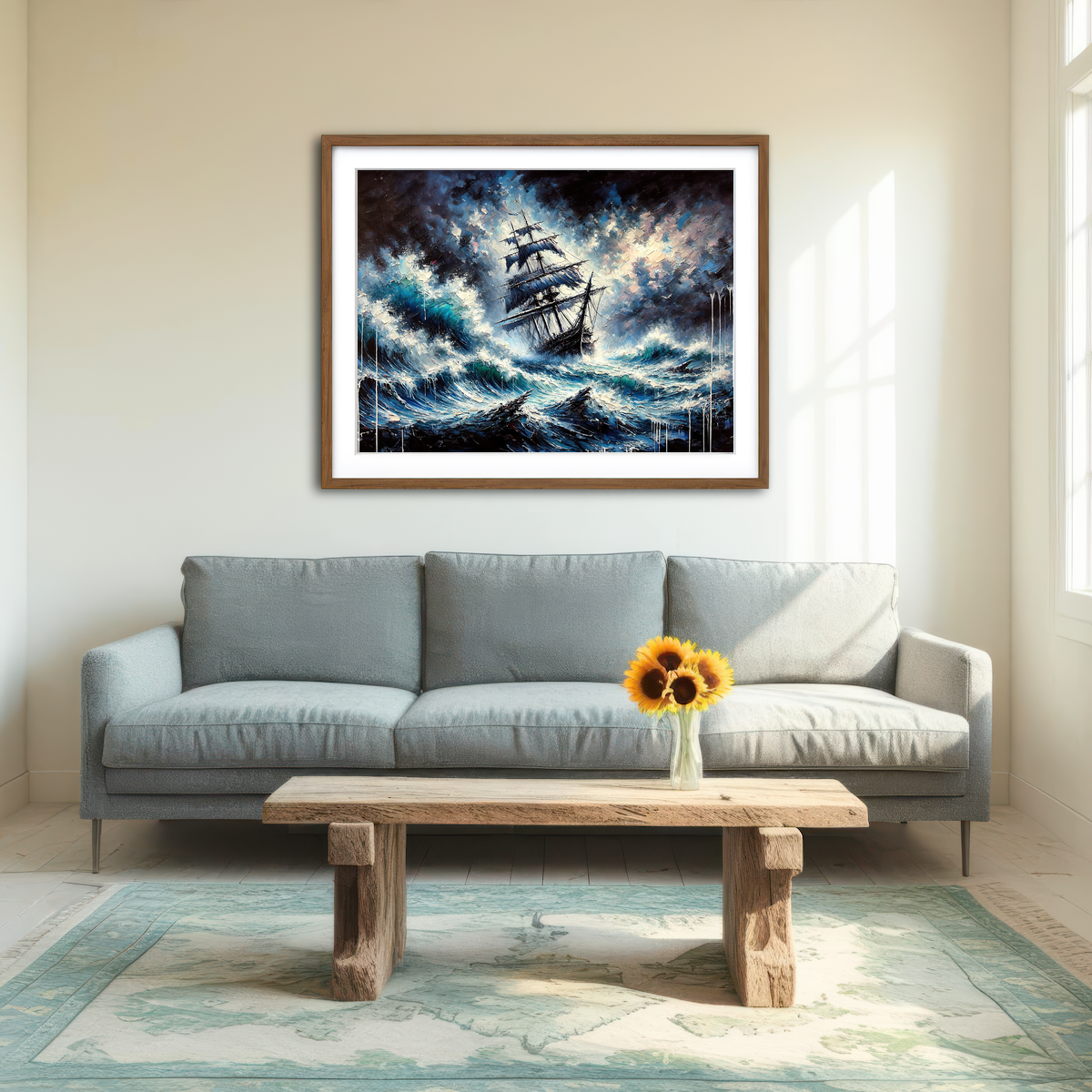 AUTO-MOCKUP ROOM | Vintage Ship Oil Painting Wall Art