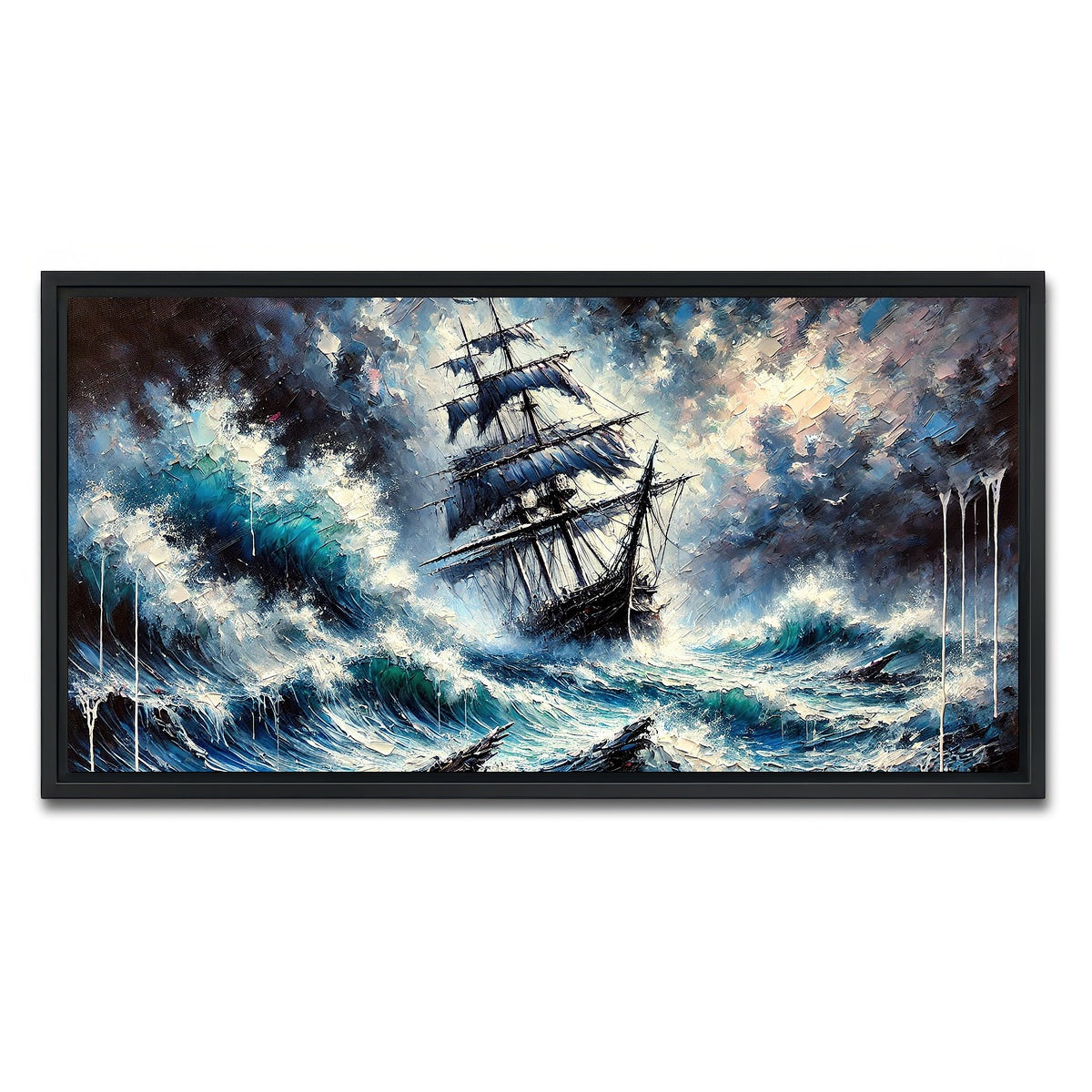 AUTO-MOCKUP WHITE | Vintage Ship Oil Painting | 1 Piece | Black Framed Canvas | group=2x1