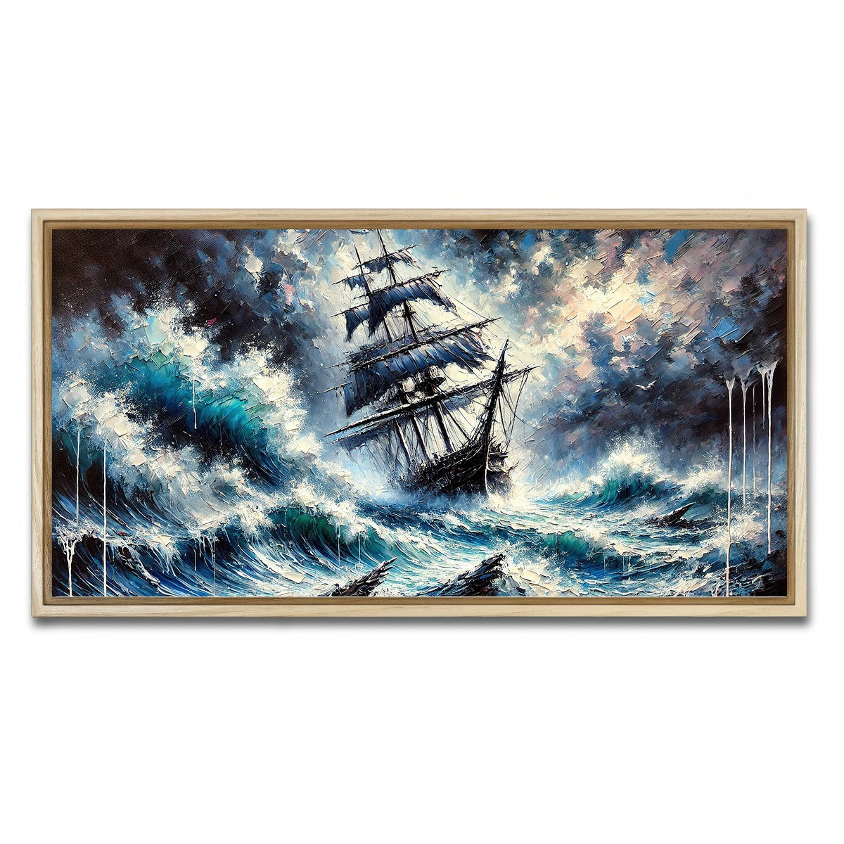 AUTO-MOCKUP WHITE | Vintage Ship Oil Painting | 1 Piece | Natural Framed Canvas | group=2x1