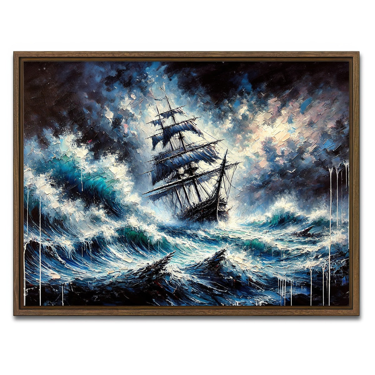 AUTO-MOCKUP WHITE | Vintage Ship Oil Painting | 1 Piece | Walnut Framed Canvas | group=4x3