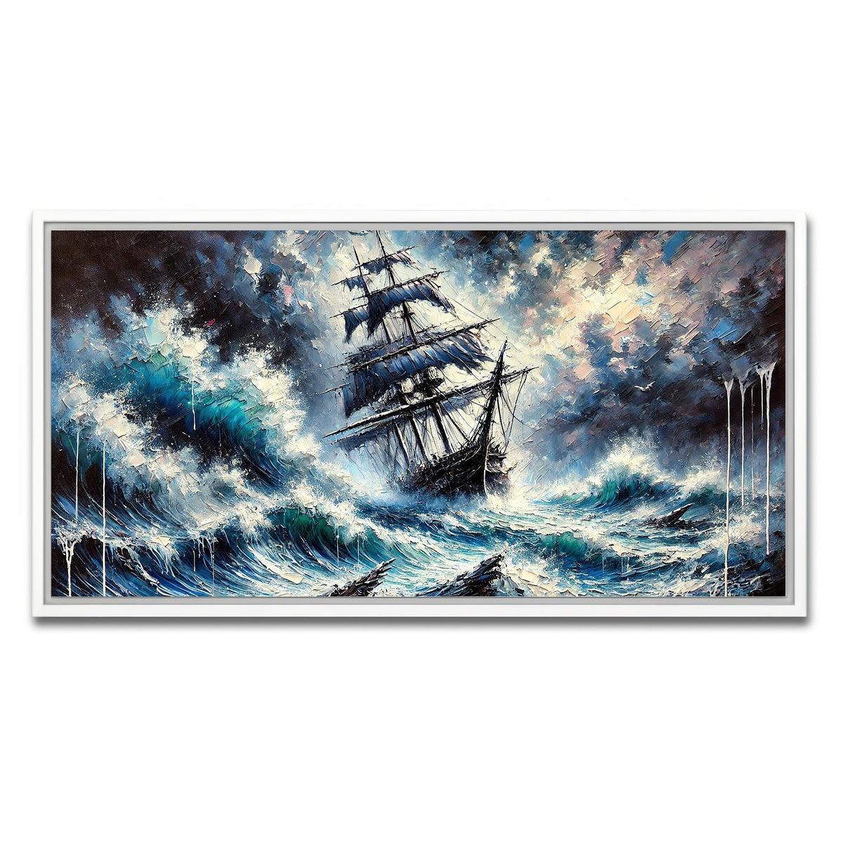 AUTO-MOCKUP WHITE | Vintage Ship Oil Painting | 1 Piece | White Framed Canvas | group=2x1