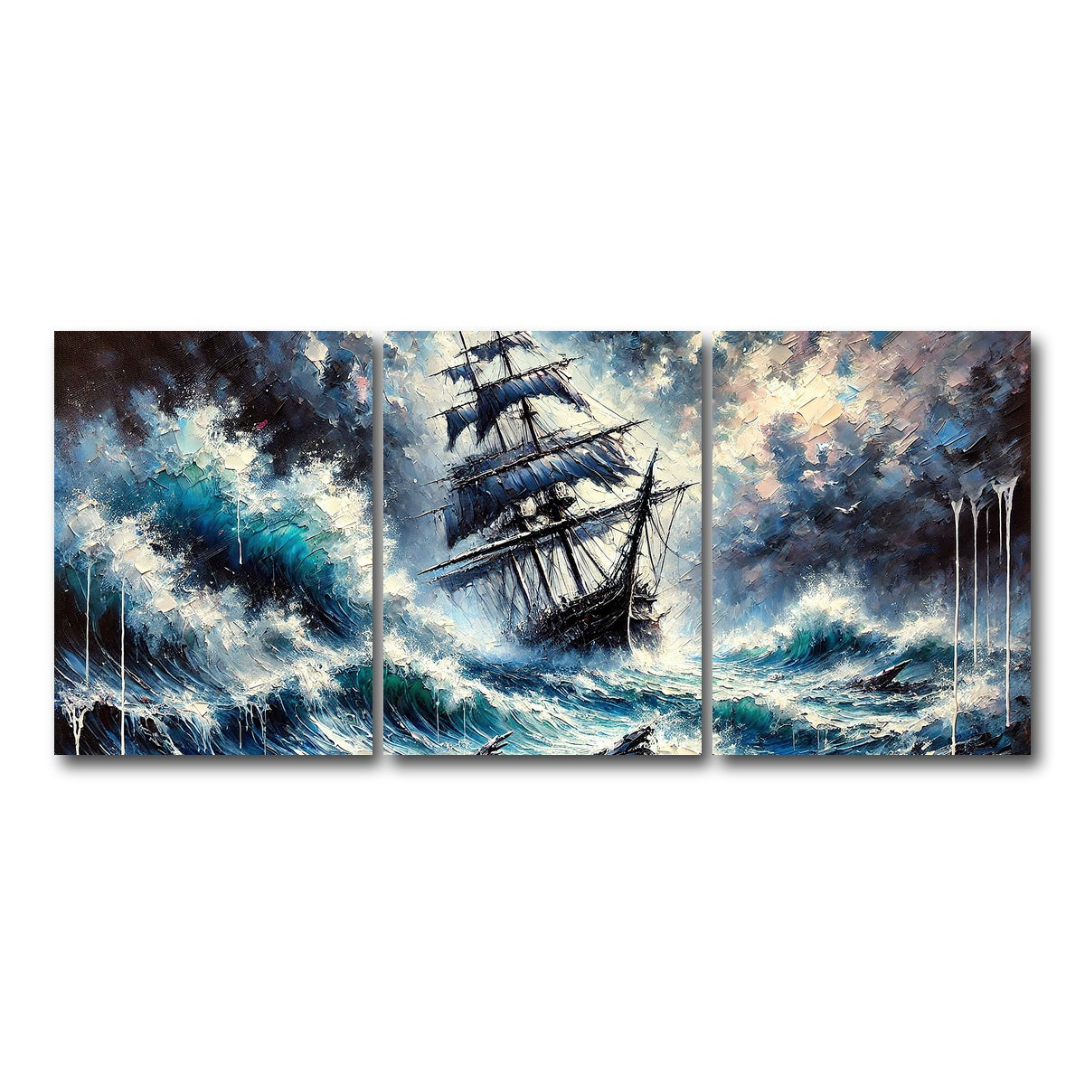 AUTO-MOCKUP WHITE | Vintage Ship Oil Painting | 3 Piece | Gallery Wrap Canvas | group=18x24