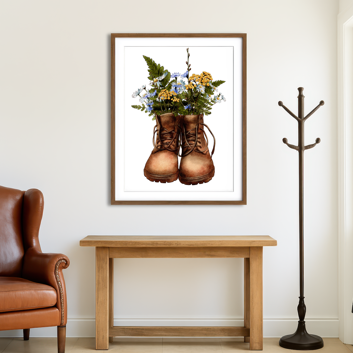 AUTO-MOCKUP ROOM | Vintage Boots with Wildflowers Wall Art