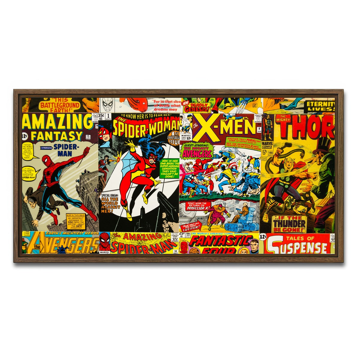 AUTO-MOCKUP WHITE | Vintage comic Covers | 1 Piece | Walnut Framed Canvas | group=2x1
