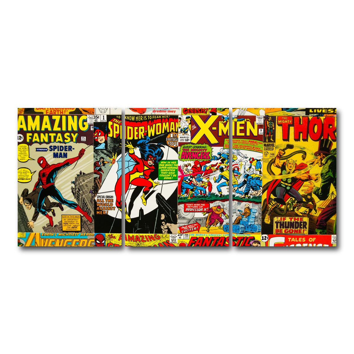 AUTO-MOCKUP WHITE | Vintage comic Covers | 3 Piece | Gallery Wrap Canvas | group=18x24