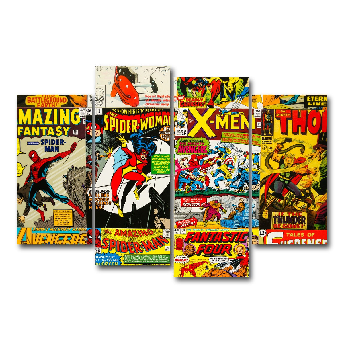 AUTO-MOCKUP WHITE | Vintage comic Covers | 4 Piece | Gallery Wrap Canvas | group=4_short