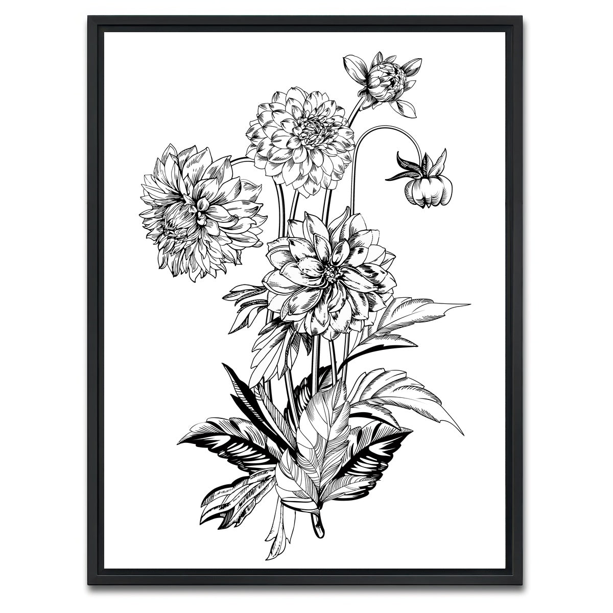 AUTO-MOCKUP WHITE | Vintage elegant flowers | 1 Piece | Black Framed Canvas | group=3x4