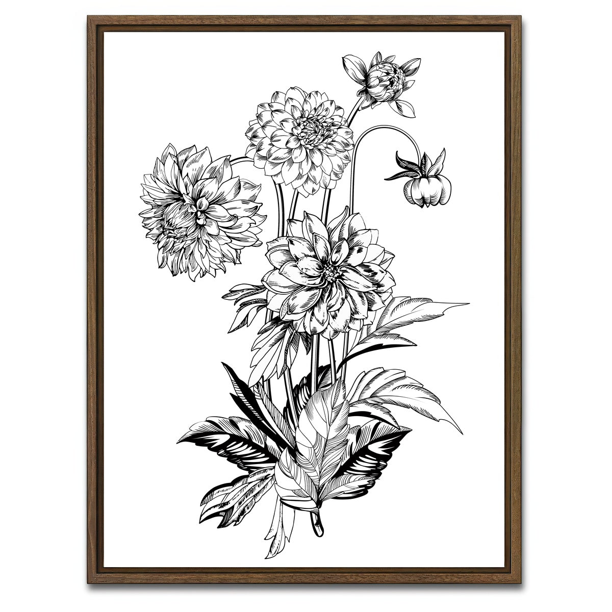 AUTO-MOCKUP WHITE | Vintage elegant flowers | 1 Piece | Walnut Framed Canvas | group=3x4