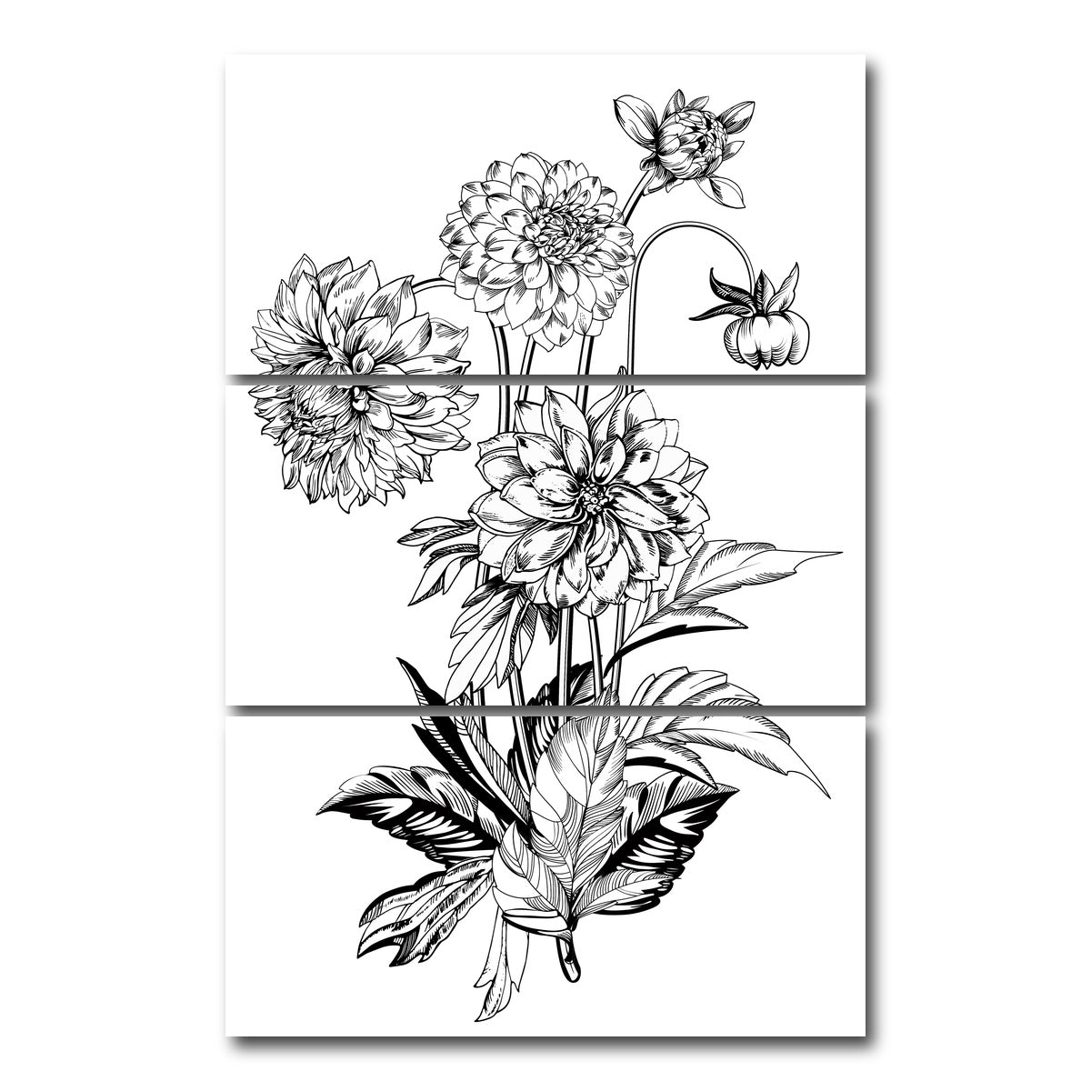 AUTO-MOCKUP WHITE | Vintage elegant flowers | 3 Piece | Gallery Wrap Canvas | group=12x24_stacked