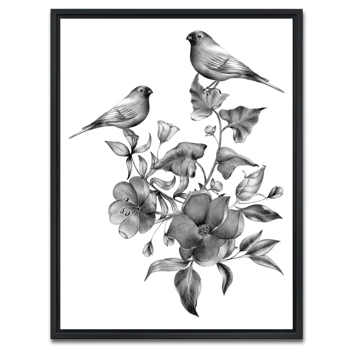 AUTO-MOCKUP WHITE | Vintage flowers and birds | 1 Piece | Black Framed Canvas | group=3x4