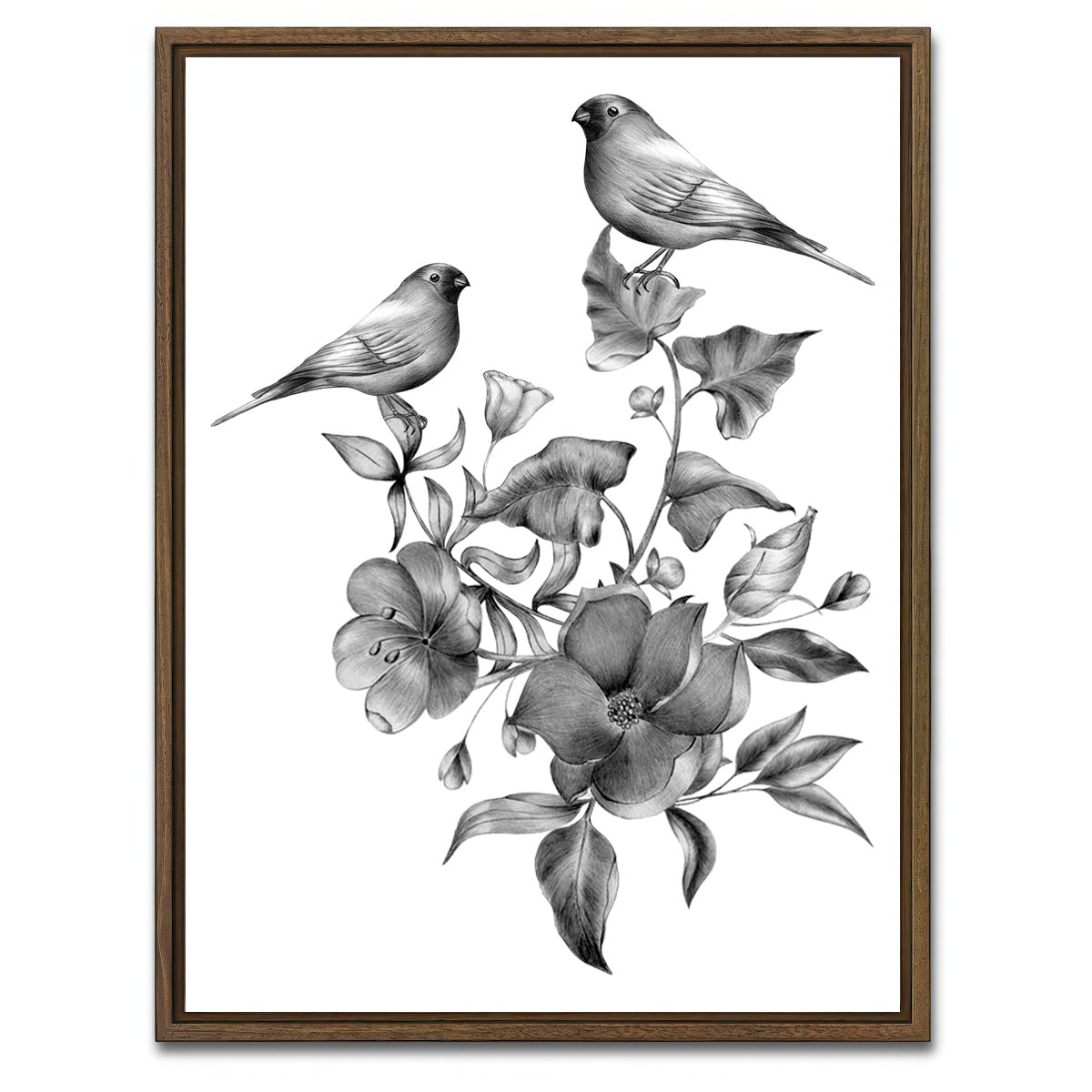 AUTO-MOCKUP WHITE | Vintage flowers and birds | 1 Piece | Walnut Framed Canvas | group=3x4