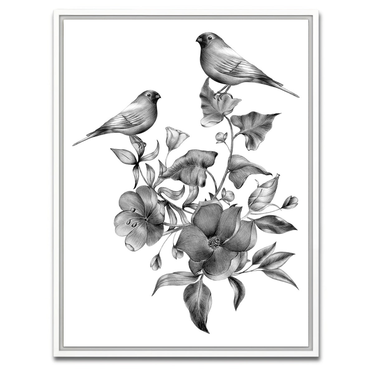 AUTO-MOCKUP WHITE | Vintage flowers and birds | 1 Piece | White Framed Canvas | group=3x4