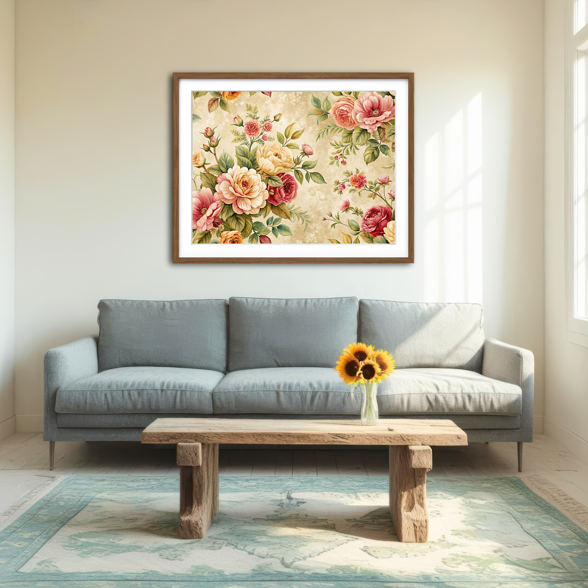AUTO-MOCKUP ROOM | Vintage Flowers Background Wall Art