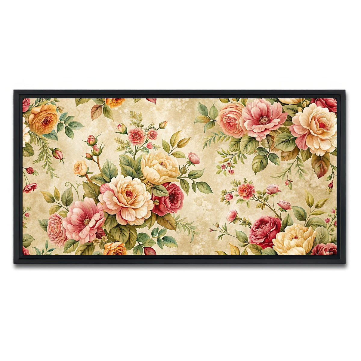 AUTO-MOCKUP WHITE | Vintage flowers background | 1 Piece | Black Framed Canvas | group=2x1