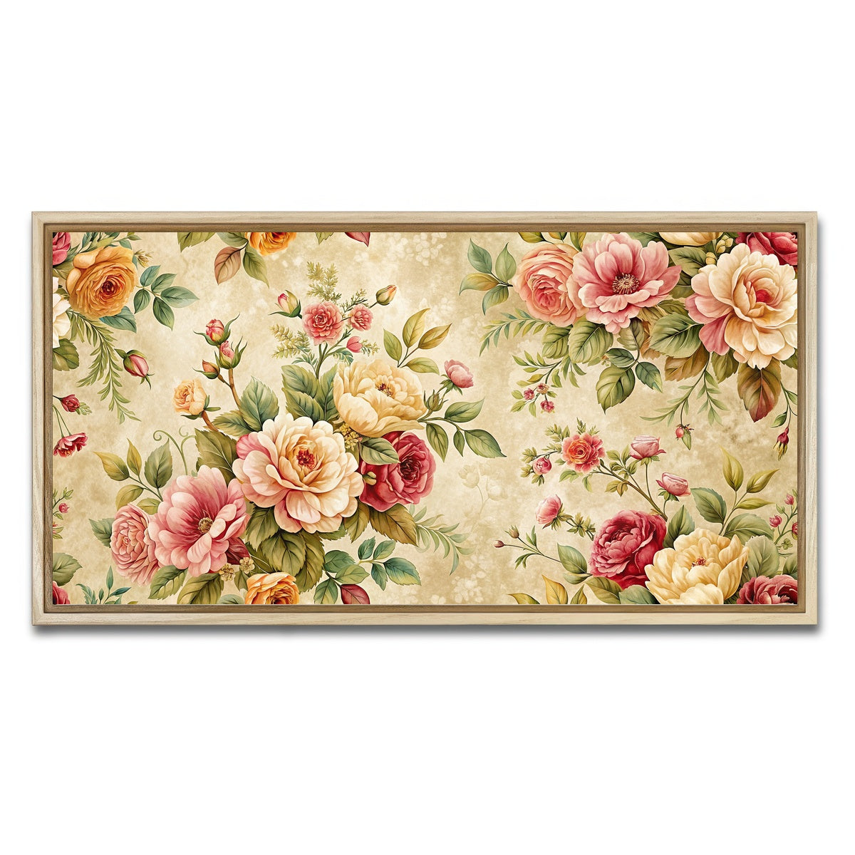 AUTO-MOCKUP WHITE | Vintage flowers background | 1 Piece | Natural Framed Canvas | group=2x1